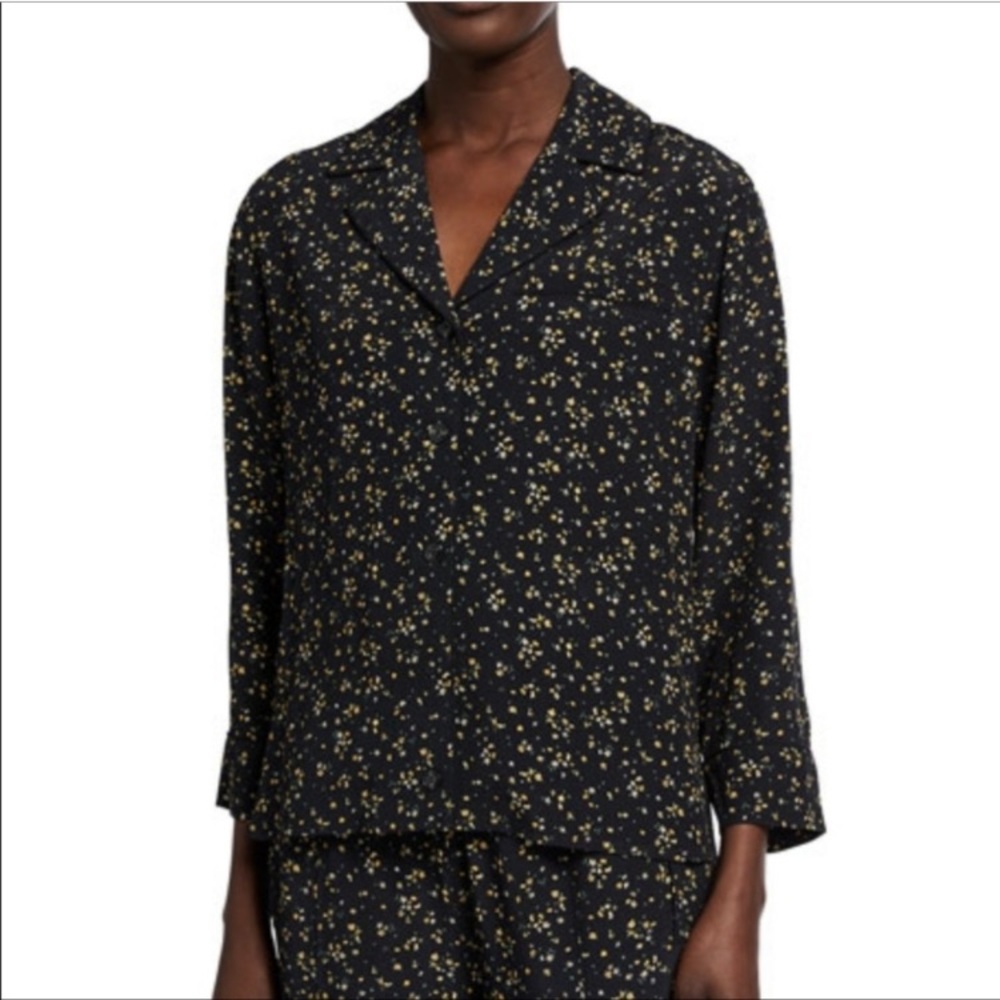 Ganni Designer Printed Crepe Shirt Black Ditsy Fl… - image 2